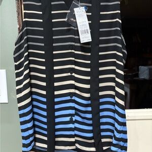 Elle womans  Striped Black and Blue sleeveless neck blouse. New with tags